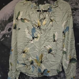 a new day Floral Blouse - Light Green and Blue